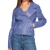 Light Purple Womens Biker Leather Jacket Zipper
