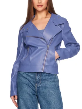 Light Purple Womens Biker Leather Jacket Zipper