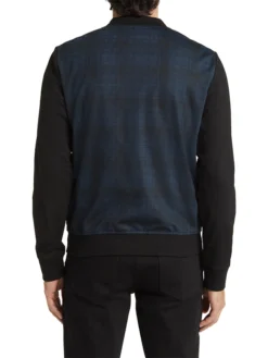 Mens Blue Colorblock Plaid Bomber Jacket Back