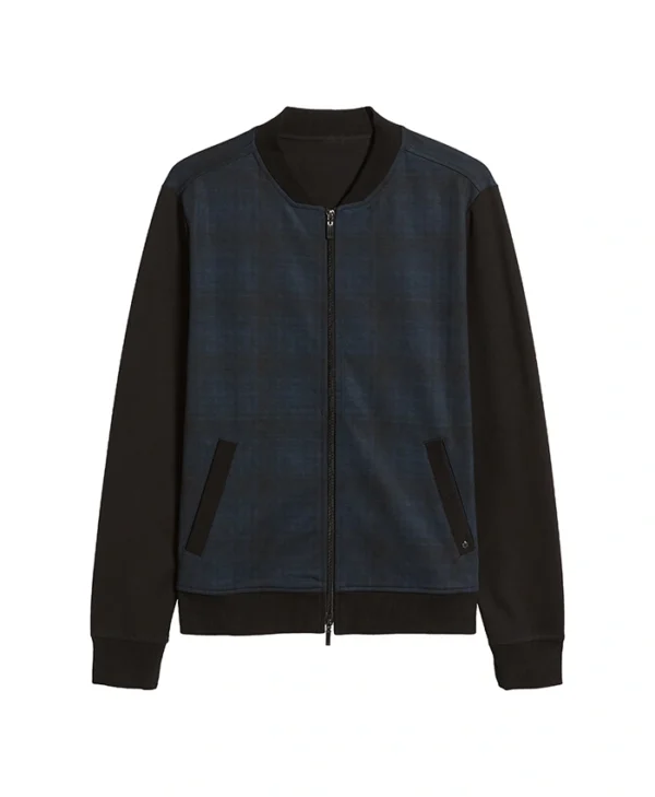 Mens Blue Colorblock Plaid Bomber Jacket Style