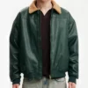 Mens Green Leather Aviator Flight Jacket