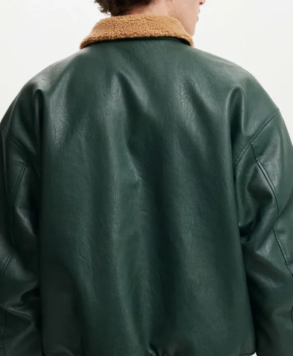 Mens Green Leather Aviator Flight Jacket Back