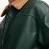 Mens Green Leather Aviator Flight Jacket Collar