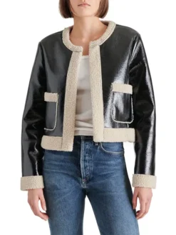 Trendy Womens Cropped Black Shearling Jacket Main