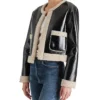 Trendy Womens Cropped Black Shearling Jacket Side