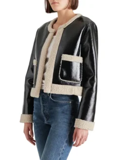 Trendy Womens Cropped Black Shearling Jacket Side