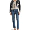 Trendy Womens Cropped Black Shearling Jacket Stand Up