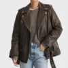 Vintage Brown Distressed Leather Biker Jacket Women