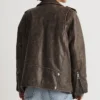 Vintage Brown Distressed Leather Biker Jacket Women Back