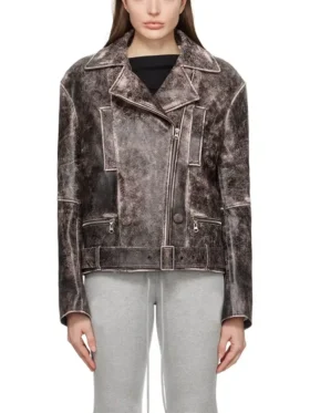 Women Distressed Leather Biker Jacket