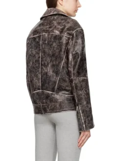 Women Distressed Leather Biker Jacket Back