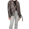 Women Distressed Leather Biker Jacket Stand
