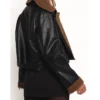 Womens Black And Brown Shearling Cropped Leather Jacket Back