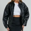 Womens Black Aviator Leather Bomber Jacket Main