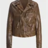 Womens Brown Distressed Biker Leather Jacket
