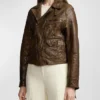 Womens Brown Distressed Biker Leather Jacket Side