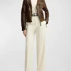 Womens Brown Distressed Biker Leather Jacket Stand Up