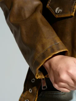 Womens Brown Distressed Moto Biker Jacket Sleeves