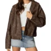Womens Brown Oversized Distressed Leather Jacket Main