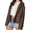 Womens Brown Oversized Distressed Leather Jacket Side