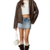 Womens Brown Oversized Distressed Leather Jacket Style