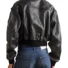 Womens Cropped Distressed Leather Bomber Jacket Back