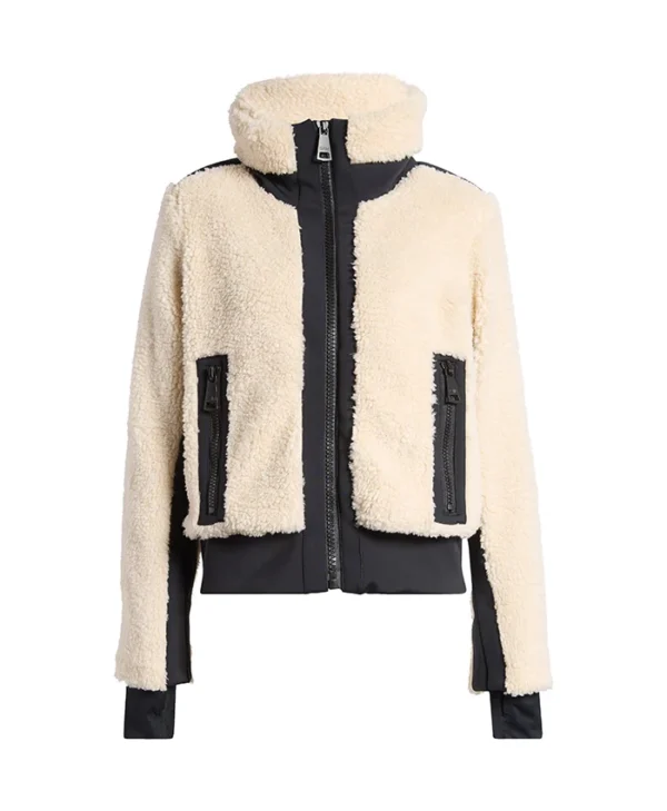Womens White Winter Shearling Fur Jacket Front