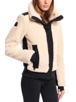 Womens White Winter Shearling Fur Jacket Side