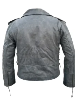 Black Distressed Leather Jacket Back