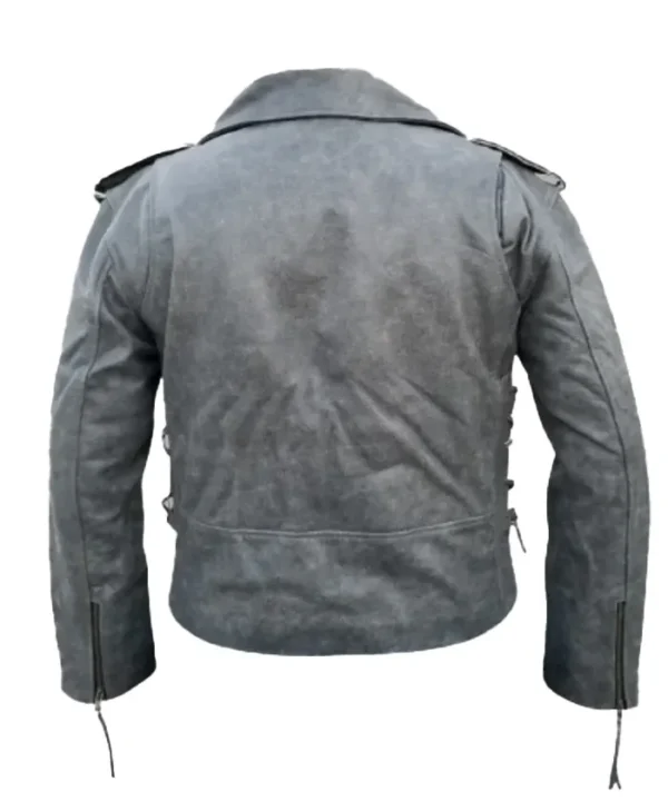 Black Distressed Leather Jacket Back