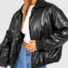 Black Faux Leather Bomber Jacket