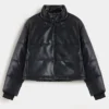 Black Faux Leather Puffer Jacket