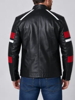 Black Leather Cafe Racer Biker Jacket For Men Back