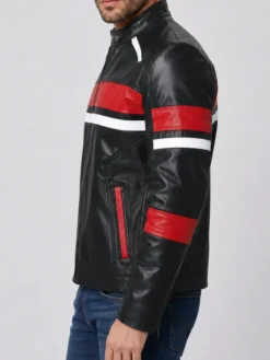 Black Leather Cafe Racer Biker Jacket For Men Left