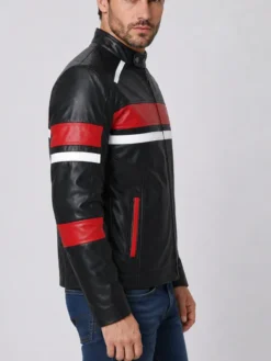 Black Leather Cafe Racer Biker Jacket For Men Right