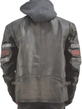 Black Leather Jacket With Red Stripes Back