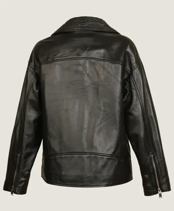 Black Leather Jacket Women Oversized Back