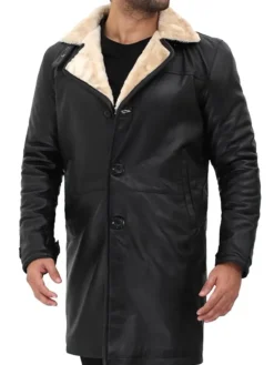 Black Leather Shearling Coat