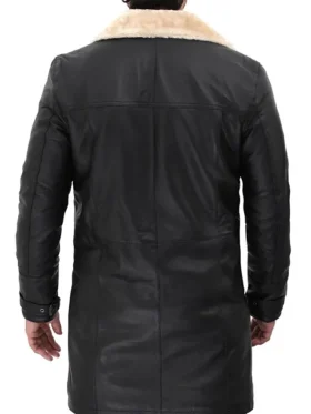 Black Leather Shearling Coat Back