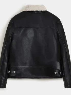 Black Leather Sherpa Jacket Back