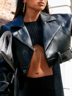 Black Oversized Cropped Leather Jacket