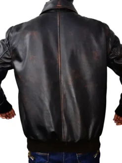 Brown Bomber Leather Jacket Mens Back