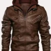 Brown Faux Leather Bomber Jacket