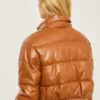 Brown Faux Leather Puffer Jacket Back