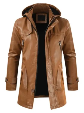 Brown Hooded Leather Jacket