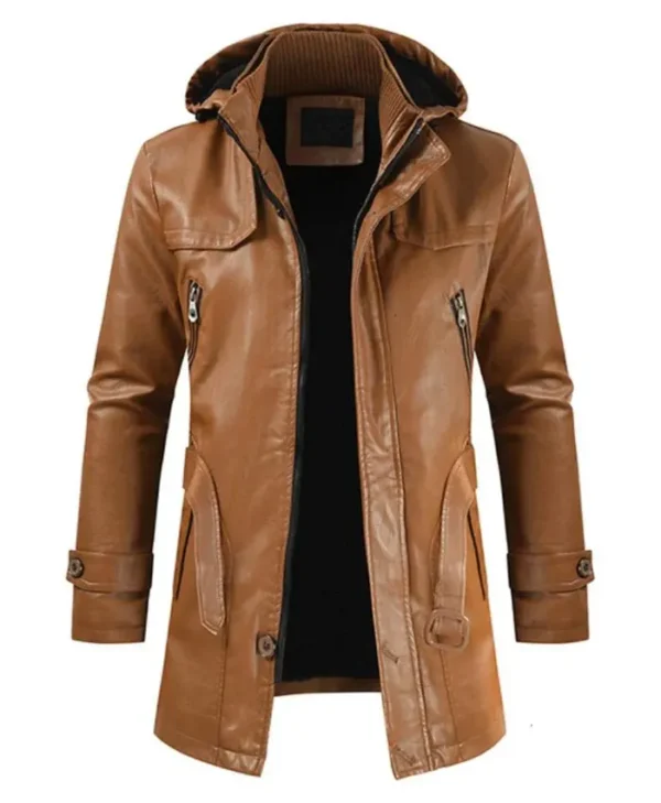 Brown Hooded Leather Jacket