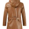 Brown Hooded Leather Jacket Back