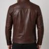 Brown Leather Cafe Racer Biker Jacket For Mens