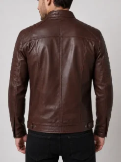 Brown Leather Cafe Racer Biker Jacket For Mens