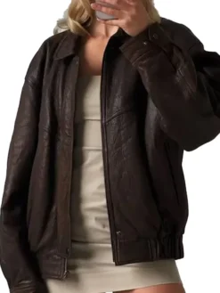 Brown Leather Jacket Women Oversized
